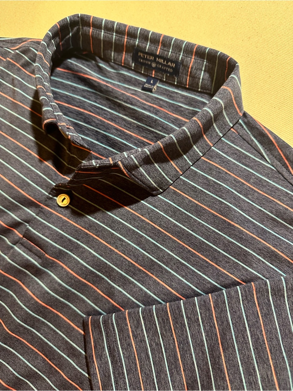 Peter Millar Crown Crafted Men's Blue/Gray Striped Polo Shirt